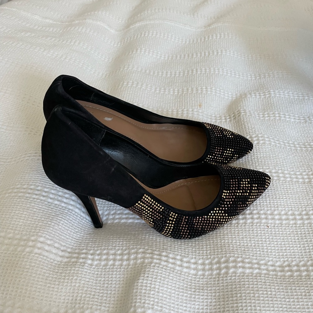Black suede and shine heels
